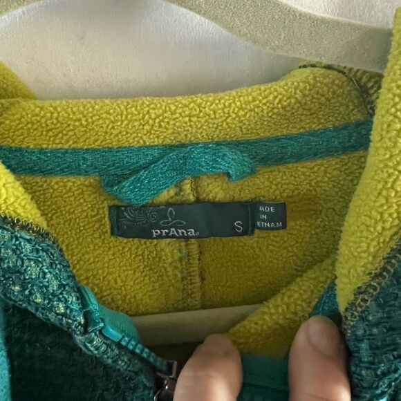 prAna Akita Hooded Textured Fleece Jacket Full Zip Teal Women’s Size S - Picture 3 of 10